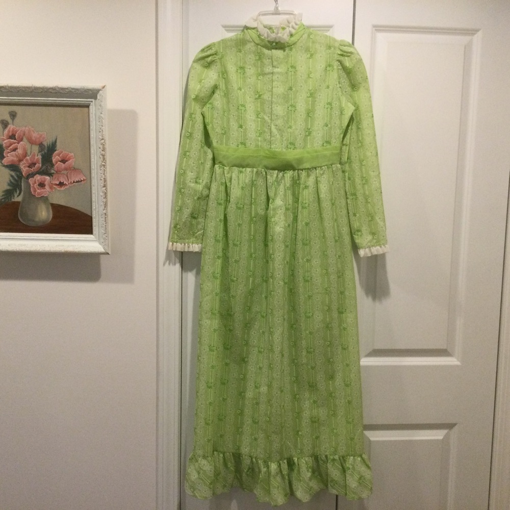 Carol Evans Vintage Green Prairie Bohemian Cottage Core Maxi Dress